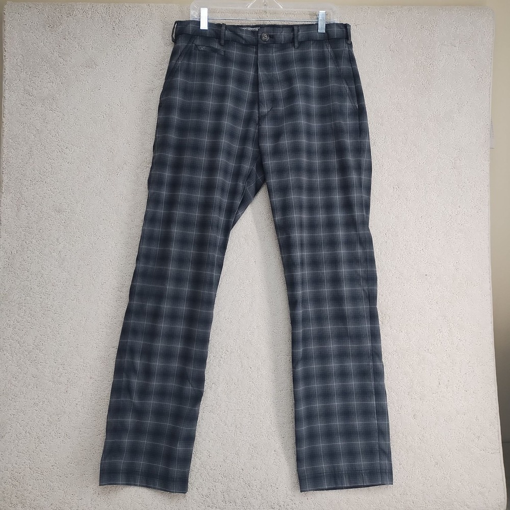 Gordon Cooper Golf Pants Mens 34x32 Gray Plaid Stretch Flat Front Performance